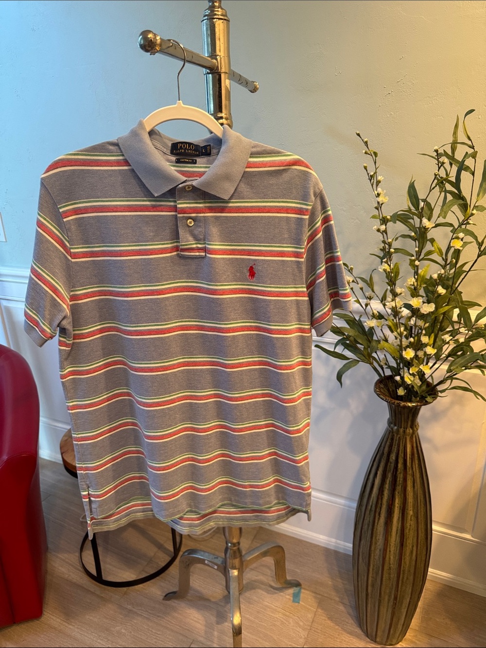 Polo by Ralph Lauren Gray Polo with Multicolor Horizontal Stripes